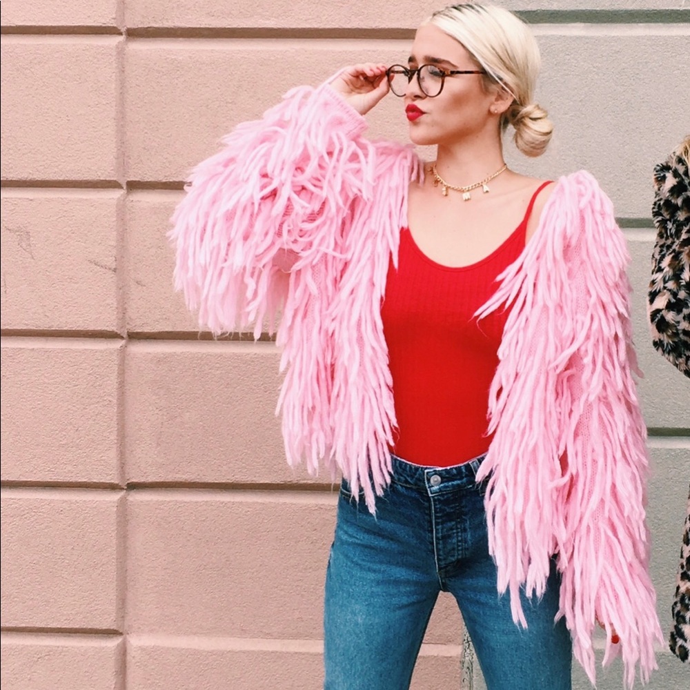Lovers and Drifters pink cropped shag jacket